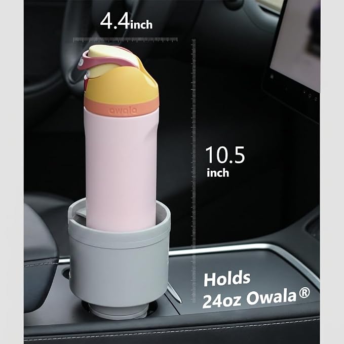 Seven Sparta Car Cup Holder Expander with Offset Adjustable Base, Compatible with Hydro Flasks 32/40 Ounce, Compatible with Yeti Ramblers 20/26/30 Ounce, Other Bottles in 3.4"-3.8" (Gray)