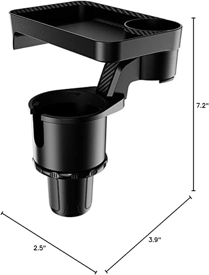 Car Cup Holder Tray, 2 in 1 Cup Holder Expander Car Food Table Tray with Adjustable Base, 360° Rotate Car Tray for Eating, Detachable Car Table Fits Yeti, Hydro Flask 16-46 oz