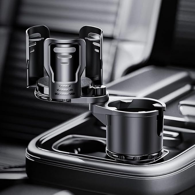 Upgrade Dual Cup Holder Expander, 2 in 1 Multifunction Cup Holder for Car with Lock, 360° Rotating Car Cup Drink Holder with Adjustable Base, Cupholder Expander for Large Water Bottles, Cups