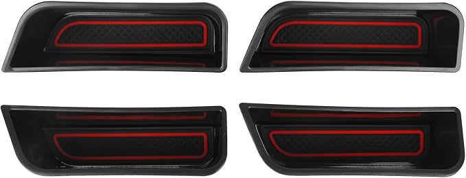 4PCS Door Side Storage Box for Ford Fusion 2013 2014 2015 2016 2017 2018 2019 2020 Front and Rear Accessories Phone Holder Door Grab Handle Pocket Storage Organizer ABS Plastic, Red Mat