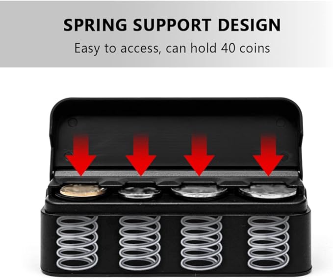 Compact Coin Holder for Car - 4 Compartment&Automatically Holds Coins Coin Organizer(1 Dollar,Quarter,Dimes) - Universal Center Console Coin Case for Car Taxi SUV Truck
