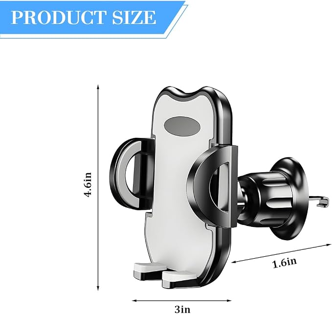 Car Phone Holder, 360° Rotatation Vehicle Air Vent Cell Phone Mount with Hook Clip, Hands Free Automotive Interior Smartphones Cradle, Universal for Most Vehicles (Gray)