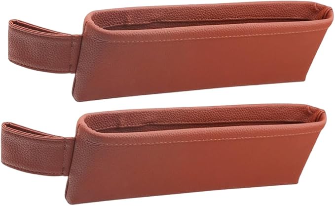 2PCS Car Seat Gap Filler Organizer, Leather Seat Gap Catcher Holder Pocket for Phones Keys Glasses, Auto Center Console Side Crevice Stopper Storage Box, Universal for Vehicles (Brown)