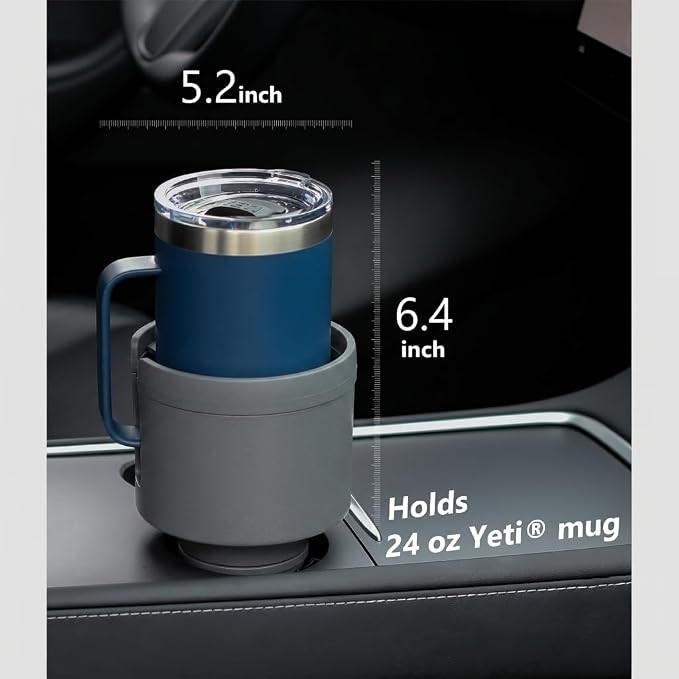 Seven Sparta Car Cup Holder Expander with Offset Adjustable Base, Compatible with Hydro Flasks 32/40 Ounce, Compatible with Yeti Ramblers 20/26/30 Ounce, Other Bottles in 3.4"-3.8" (Gray)
