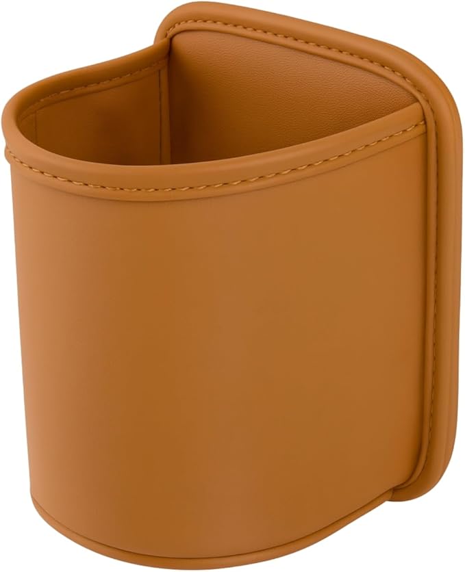Large PU Leather Car Door Cup Holder Clip On or Hook Style Drink Holder Seat Side Hanging Storage Pocket for Water Bottle Coffee Cup Rear Back Seat Organizer (Clip, Caramel)