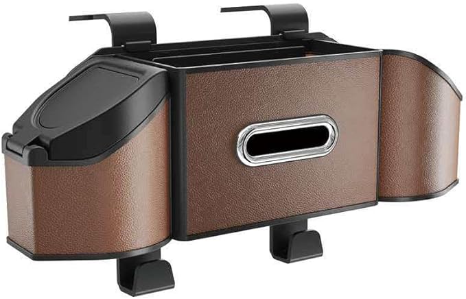 Car Back Seat Organizer, Car Tissue Holder, Cup Holder for Car - 2026 Upgrade 4-in-1 Leather Organizer & Storage Box for Phone, Snacks, Drinks, Handbag, Keep Your Ride Clean, Brown