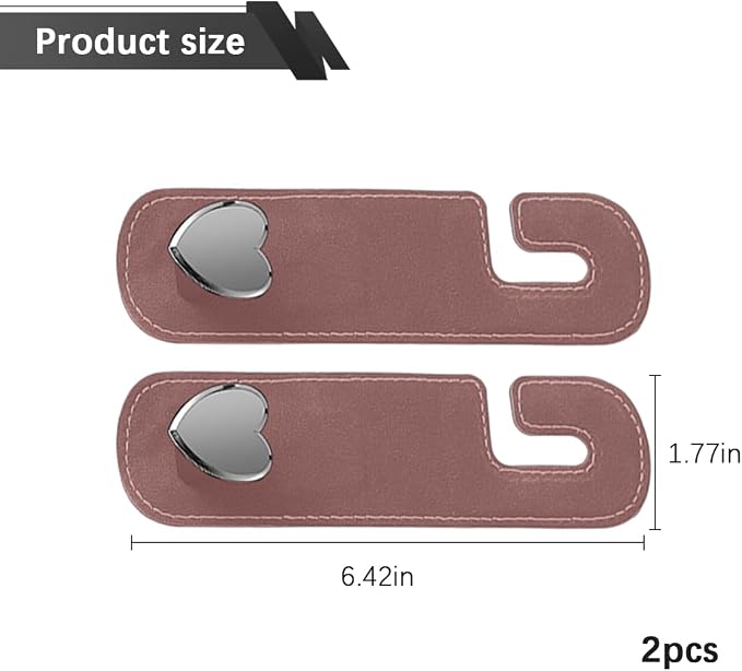 Car Seat Headrest Hook, 2PCS Suede Leather Cute Love Heart Type Vehicle Storage Hanger for Purse Bag, Auto Interior Seat Back Organizer Accessories, Universal for SUV Sedan Truck (Brown)