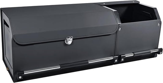 Car Trunk Organizer, Collapsible Leather Car Trunk Storage Organizer with Lid and Sturdy Handle Car Organizer and Storage for SUV, Truck, Sedan (Black, 36.2 x 11.4 x 12.2in)