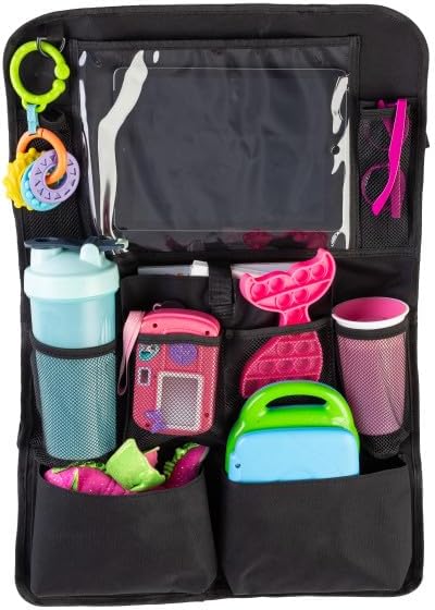 Stalwart Car Seat Organizer 2-Pack - Car Organization Attachments for Backseat with 9 Pockets and Tablet Holder - Road Trip Essentials (Black)