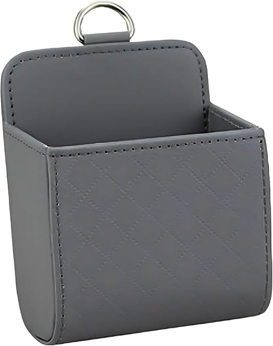 YoRise Car Air Vent Storage Bag, PU Leather Auto Hanging Storage Pouch with Hook, Portable Car Console Organizer, Vehicle Dashboard Organizer Accessories for Key, Cell Phone, Coin, Sunglasses (Gray)