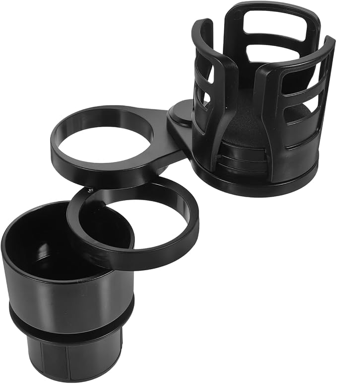 Cabilock Dual Car Cup Holder Expander, Adjustable Multifunctional Vehicle Water Bottle Holder with 360° Rotating Base, Large Expandable Organizer Extender for Auto Mugs