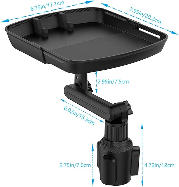 Cup Holder Tray Table, Expander Car Drink Food Tray for Eating, 360º Rotating Adjustable Stretchable Non-Slip Car Cup Holder Trays, Cars Interior Organizer Accessories(Black,Size:8inch)
