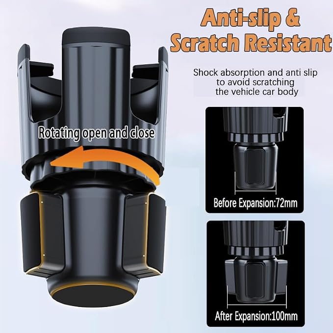 Cup Holder Expander with Phone Mount, Adjustable Cup Holder Cell Phone Car Mount for 16-40oz Tumbler Cup,Cupholder Extender Holder Stanley Cup Car Accessories