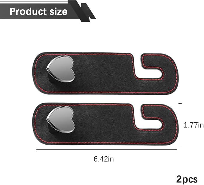 Car Seat Headrest Hook, 2PCS Suede Leather Cute Love Heart Type Vehicle Storage Hanger for Purse Bag, Auto Interior Seat Back Organizer Accessories, Universal for SUV Sedan Truck (Black)