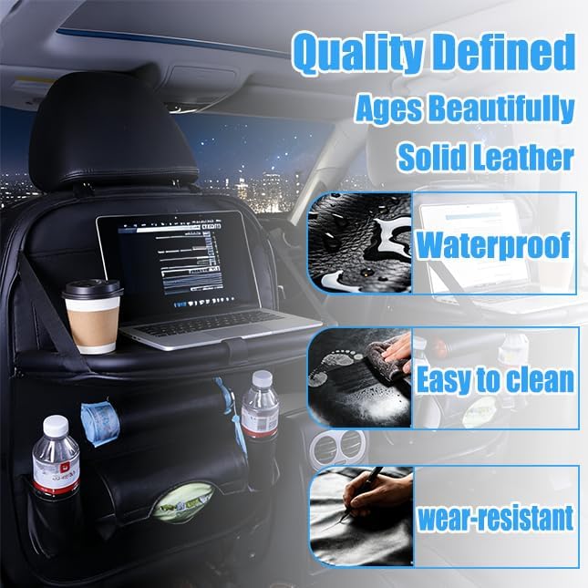 YiYang Car Back Seat Organizer with Foldable Tray, Multi-Pocket Storage, Tablet Holder, Cup Holders (2, Black)