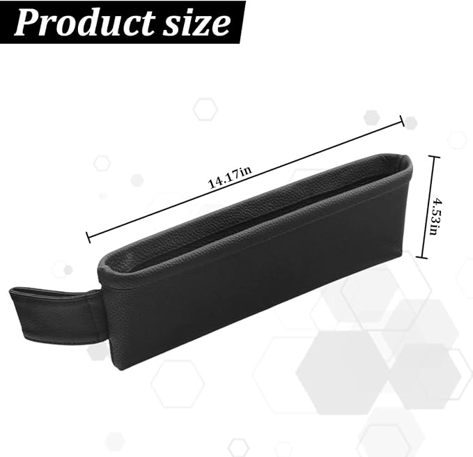 2PCS Car Seat Gap Filler Organizer, Leather Seat Gap Catcher Holder Pocket for Phones Keys Glasses, Auto Center Console Side Crevice Stopper Storage Box, Universal for Vehicles (Black)
