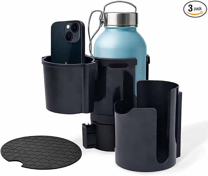 Car Cup Holder Expander - 2 in 1 Adjustable Cup Holder Adapter Set with Magnetic Bottle Mount Accessory - Fits Big Cups and Large Water Bottles - Drink Caddy