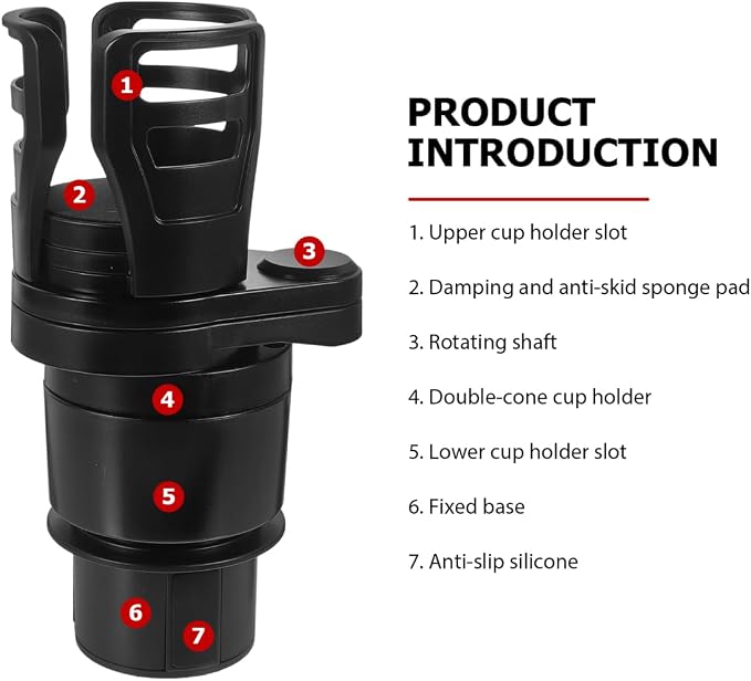 Cabilock Dual Car Cup Holder Expander, Adjustable Multifunctional Vehicle Water Bottle Holder with 360° Rotating Base, Large Expandable Organizer Extender for Auto Mugs