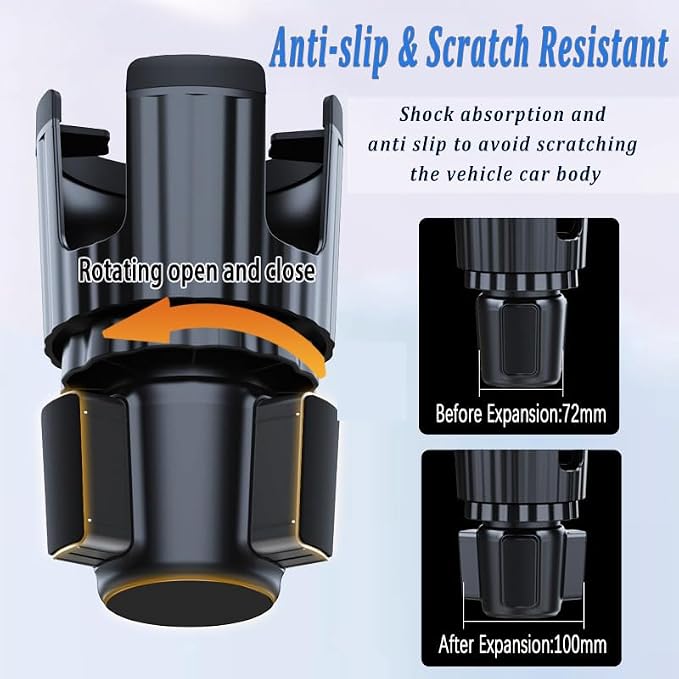 Cup Holder Expander with Phone Mount, Adjustable Cup Holder Cell Phone Car Mount for 16-40oz Tumbler Cup,Cupholder Extender Holder Stanley Cup Car Accessories