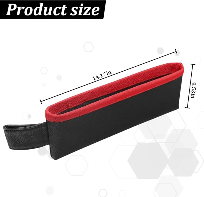 2PCS Car Seat Gap Filler Organizer, Leather Seat Gap Catcher Holder Pocket for Phones Keys Glasses, Auto Center Console Side Crevice Stopper Storage Box, Universal for Vehicles (Black/Red)