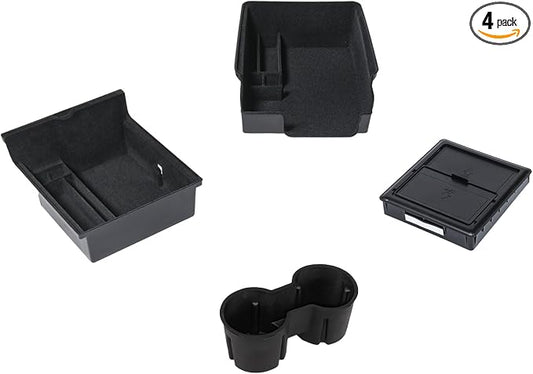 4 PCS Center Console Organizer and Cup Holder Insert Compatible With 2021-2023 Tesla Model 3，2021-2024 Model Y, Flocked/Silica Rubber Armrest Hidden Cubby Drawer Storage Box Accessories