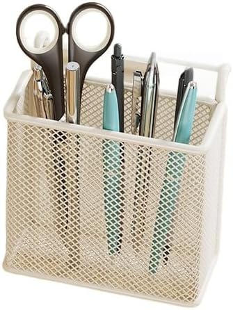 Hanging Pen Holder with Hook Storage Box - Wall-Mountable Desk Organizer for Office Desktop, Partition Screen, Workstation & Bedroom Side Storage (white)