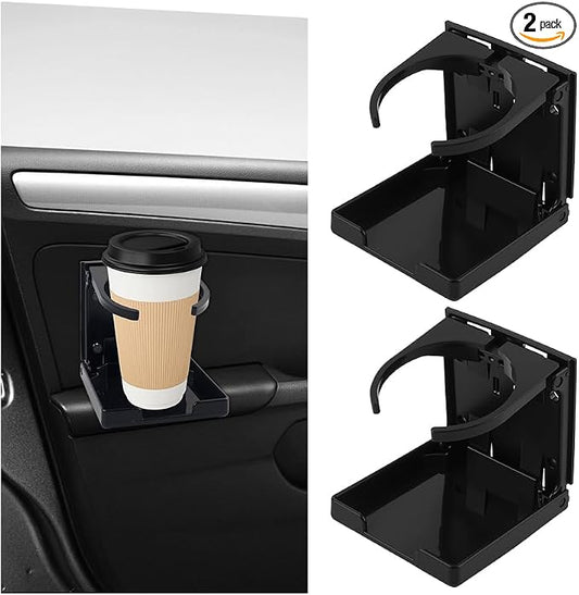 2PCS New Car Cup Holder,Expandable & Foldable Wall Mounted Cup Holder for Cars with Adhesive & Screws for Door/Vent,Universal Car Drink Holders Fits 2.44-3.92 inches
