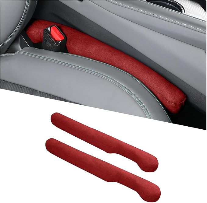 2PCS Car Seat Gap Filler, 2PCS Leather Between Chair Console Gap Plug to Impede ltems from Dropping, Automotive Interior Seat Seam Guard Stopper, Universal for Sedan RV Truck (Red)