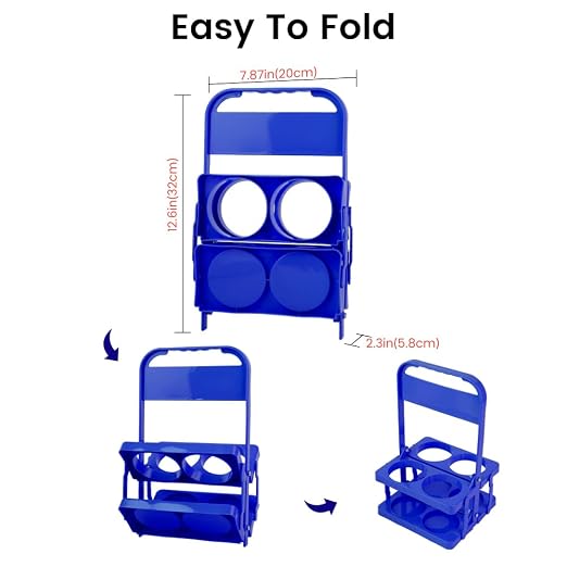 Bodaon 4 Cup Drink Carrier with Handle, Plastic Cup Carriers for Drinks, Drink Holder for Car, Take Out Delivery Drivers Accessories, Portable Foldable Reusable Mobile, Use for Food Delivery Bag, Blue