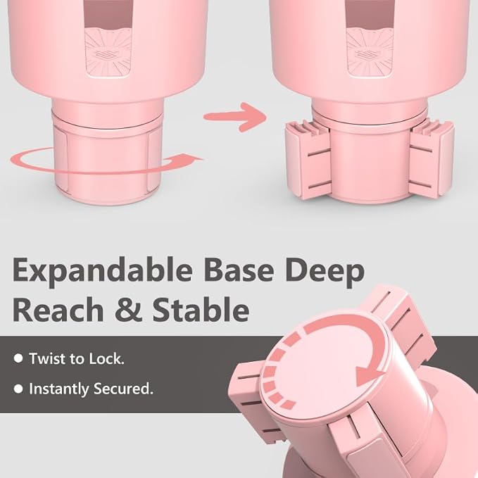 Seven Sparta Car Cup Holder Expander with Offset Adjustable Base, Compatible with Hydro Flasks 32/40 Ounce, Compatible with Yeti Ramblers 20/26/30 Ounce, Other Bottles in 3.4"-3.8" (Pink)