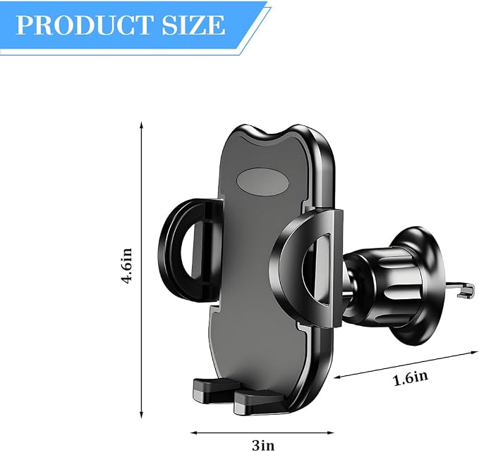 Car Phone Holder, 360° Rotatation Vehicle Air Vent Cell Phone Mount with Hook Clip, Hands Free Automotive Interior Smartphones Cradle, Universal for Most Vehicles (Black)