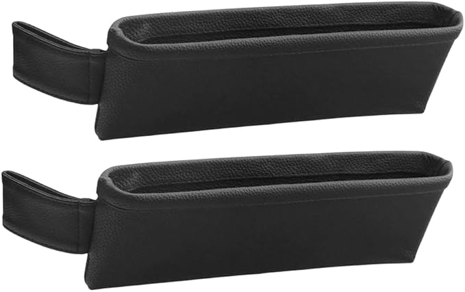 2PCS Car Seat Gap Filler Organizer, Leather Seat Gap Catcher Holder Pocket for Phones Keys Glasses, Auto Center Console Side Crevice Stopper Storage Box, Universal for Vehicles (Black)