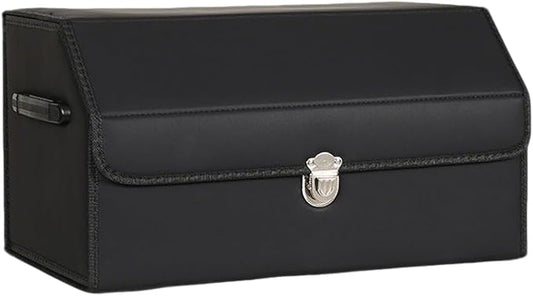 Leather Storage Box Car Trunk Organizer for Trunk SUV Sedan, Leather Foldable Storage Box with Lid (Black 20.9" L*12.2" W*11.8" H)