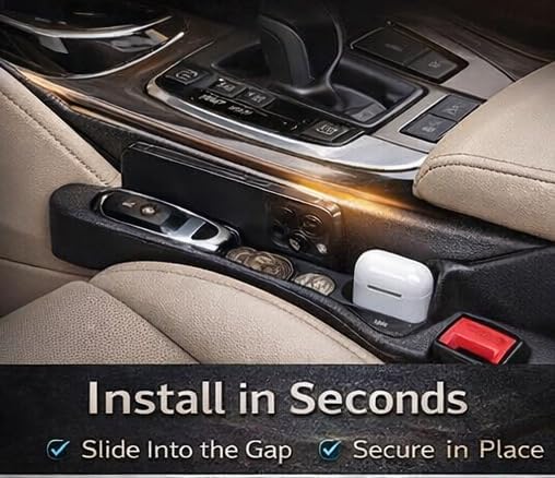 Car Seat Gap Filler 2-Pack – Universal Seat Gap Plug with Storage Slot, Prevents Items Falling Between Seat & Console, Flexible Fit for Cars, SUVs, Trucks & Sedans