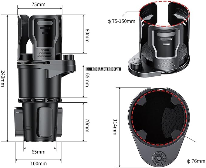 Upgrade Dual Cup Holder Expander, 2 in 1 Multifunction Cup Holder for Car with Lock, 360° Rotating Car Cup Drink Holder with Adjustable Base, Cupholder Expander for Large Water Bottles, Cups