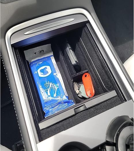 Center Console Organizer Tray fits for Tesla Model 3 Accessories 2020 2021 2022 2023, Model Y 2020 2021 2022 2023 2024（Fit Tesla Model 3/Y cover close by sliding）