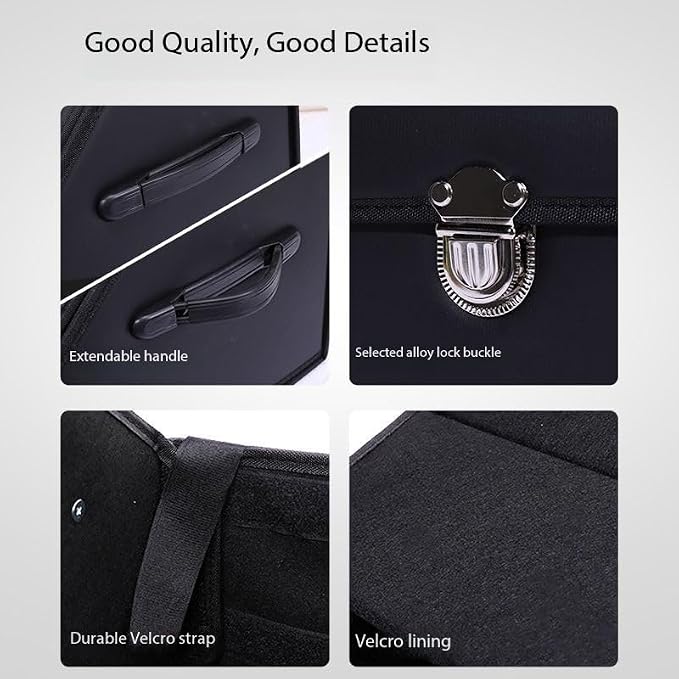 Leather Storage Box Car Trunk Organizer for Trunk SUV Sedan, Leather Foldable Storage Box with Lid (Black 20.9" L*12.2" W*11.8" H)