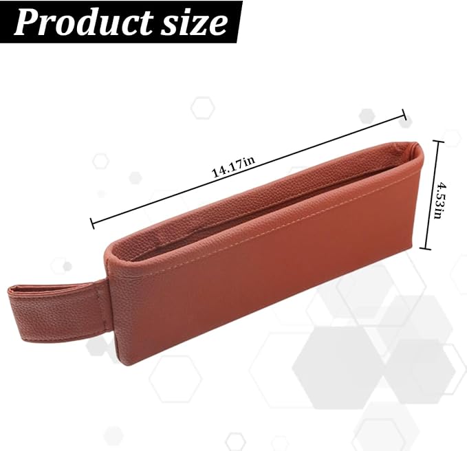 2PCS Car Seat Gap Filler Organizer, Leather Seat Gap Catcher Holder Pocket for Phones Keys Glasses, Auto Center Console Side Crevice Stopper Storage Box, Universal for Vehicles (Brown)