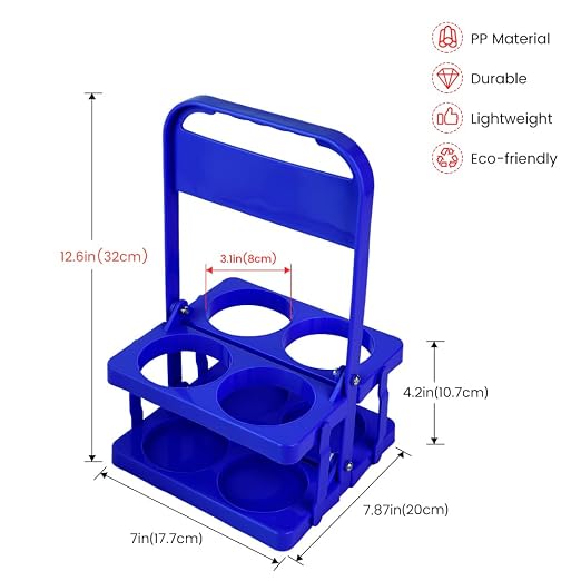 Bodaon 4 Cup Drink Carrier with Handle, Plastic Cup Carriers for Drinks, Drink Holder for Car, Take Out Delivery Drivers Accessories, Portable Foldable Reusable Mobile, Use for Food Delivery Bag, Blue