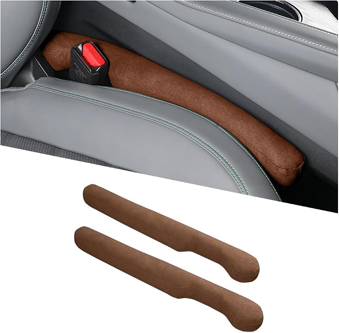 2PCS Car Seat Gap Filler, 2PCS Leather Between Chair Console Gap Plug to Impede ltems from Dropping, Automotive Interior Seat Seam Guard Stopper, Universal for Sedan RV Truck (Brown)