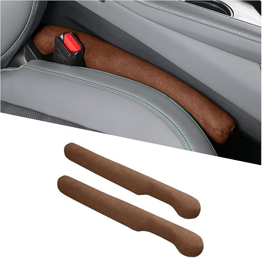 2PCS Car Seat Gap Filler, 2PCS Leather Between Chair Console Gap Plug to Impede ltems from Dropping, Automotive Interior Seat Seam Guard Stopper, Universal for Sedan RV Truck (Brown)