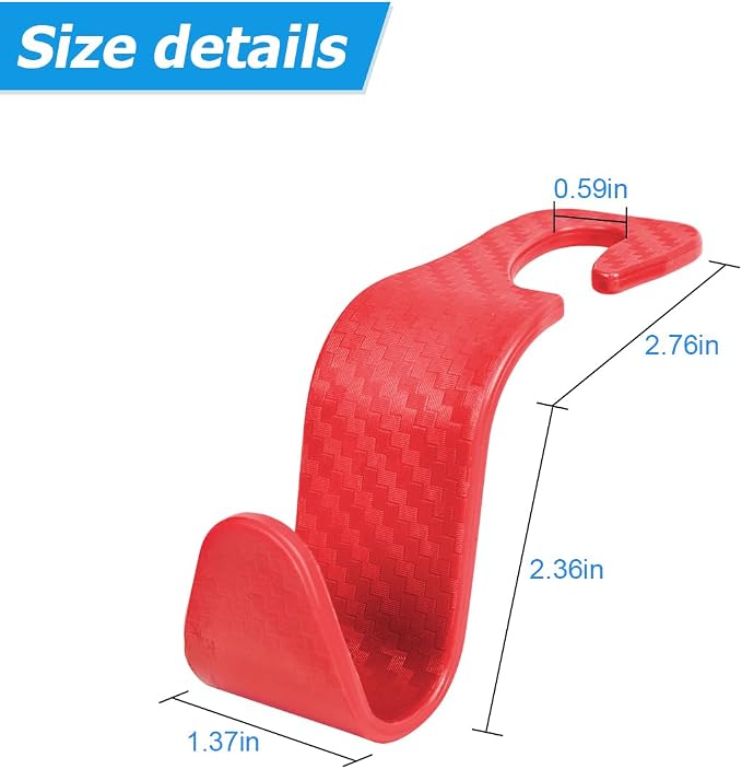 4PCS Car Seat Headrest Hooks, Auto Back Seat Hanger Holder, Durable Stylish Vehicle Organizer Universal Car Interior Accessories, Storage Hooks for Purses, Bags, Clothes (Carbon Fiber/Red)