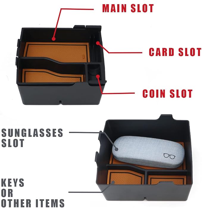 Muslogy for Maverick Center Console Organizer Tray 2 Layers Armrest Storage Box Secondary Insert Tray ABS Material Pickup Interior Accessories Compatible with Ford Maverick 2022-2026 (Light Brown)