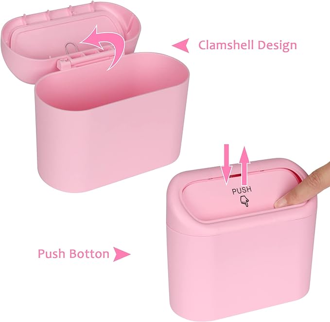 Accmor Car Trash Can with Lid, Vehicle Trash Bin Car Dustbin Garbage Organizer Holder with One Roll Trash Bag, Portable Hanging Mini Leakproof Cars Storage Bag Container for Auto, SUV, Office (Pink)