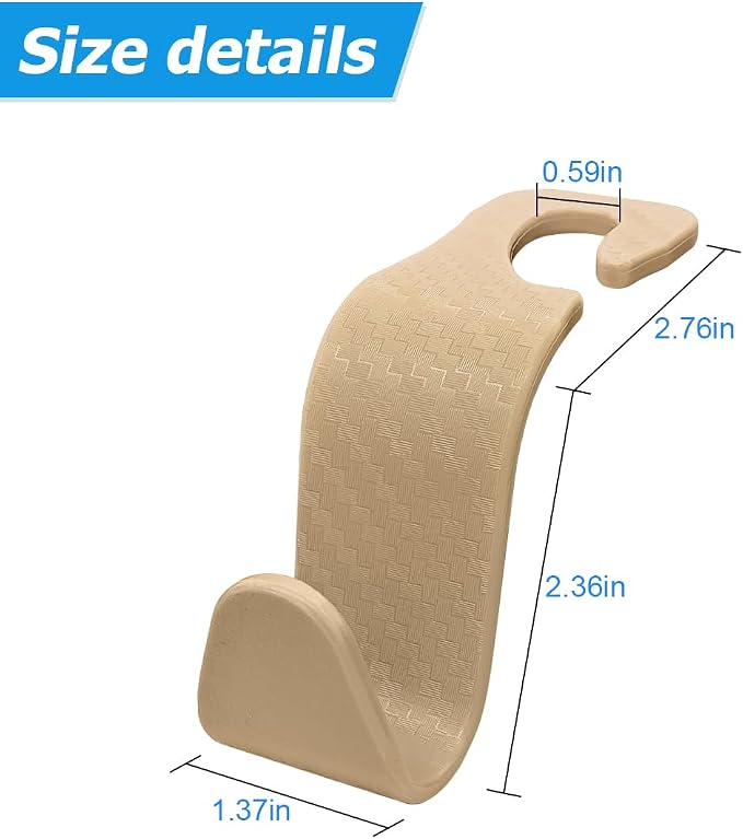4PCS Car Seat Headrest Hooks, Auto Back Seat Hanger Holder, Durable Stylish Vehicle Organizer Universal Car Interior Accessories, Storage Hooks for Purses, Bags, Clothes (Carbon Fiber/Beige)