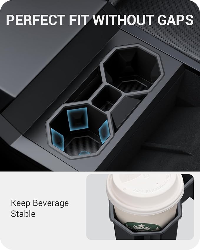 BASENOR 2024 2025 2026 Tesla Cybertruck Center Console Cup Holder Insert [Carbon Edition] Silicone Non-Slip Car Drink Holder Cybertruck Interior Accessories
