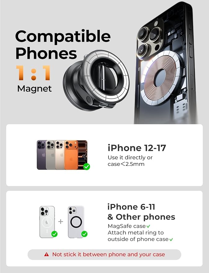 LISEN for Magsafe Car Mount, Magnetic Phone Holders for Your Car Vacuum, Phone Mount for Car Accessories for Women Men Jeep BMW, Suction Holder Kits, for iPhone 17 Pro Max 16 15 14 13 12,Carbon Fiber