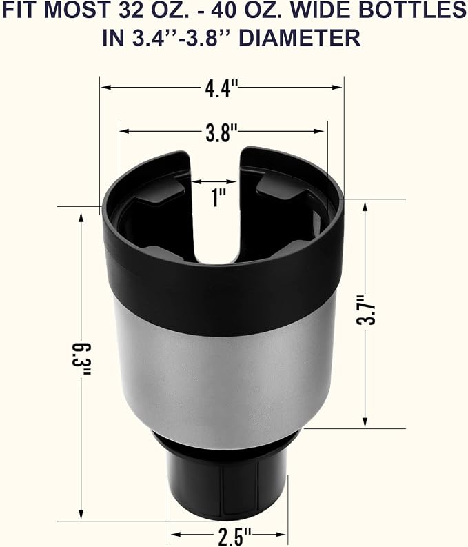 Seven Sparta Car Cup Holder Expander with Adjustable Base, Compatible with Hydro Flasks 32/40 Ounce, Compatible with Yeti Ramblers 20/26/30 Ounce, Other Bottles in 3.4"-3.8"(Silver Gray)