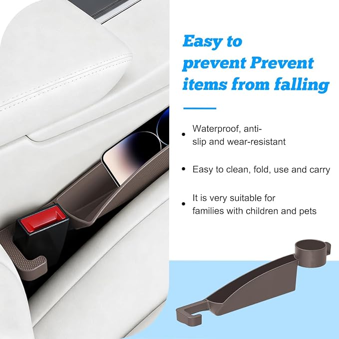 Car Seat Gap Filler, 2PCS Anti-Drop Multifunctional Vehicle Seat Side Gap Plug with Storage Slot, Automotive Blocker Seam Filler Console Organizer, Universal for SUV RV Truck (Brown)
