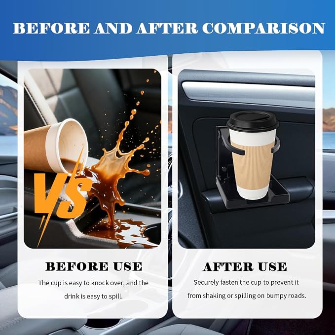 2PCS New Car Cup Holder,Expandable & Foldable Wall Mounted Cup Holder for Cars with Adhesive & Screws for Door/Vent,Universal Car Drink Holders Fits 2.44-3.92 inches